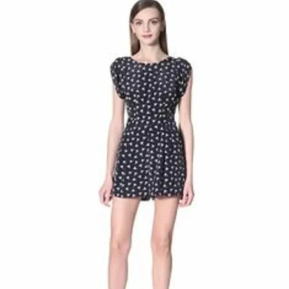 Aijek Bird Print Open Back Romper
